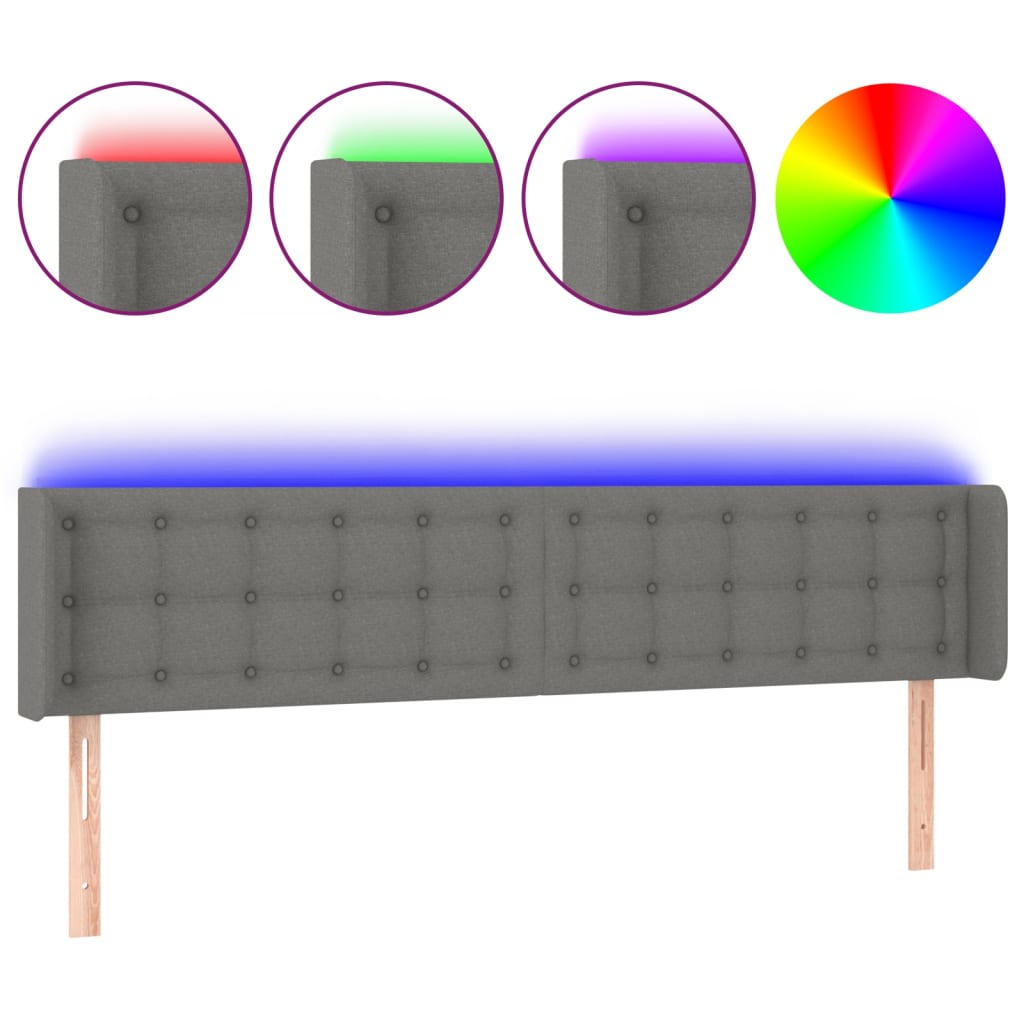 sengegavl med LED-lys 163x16x78/88 cm stof mørkegrå