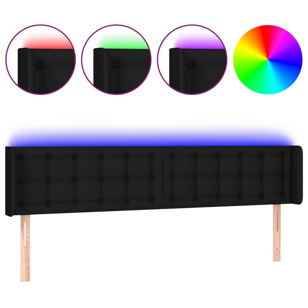 sengegavl med LED-lys 163x16x78/88 cm stof sort