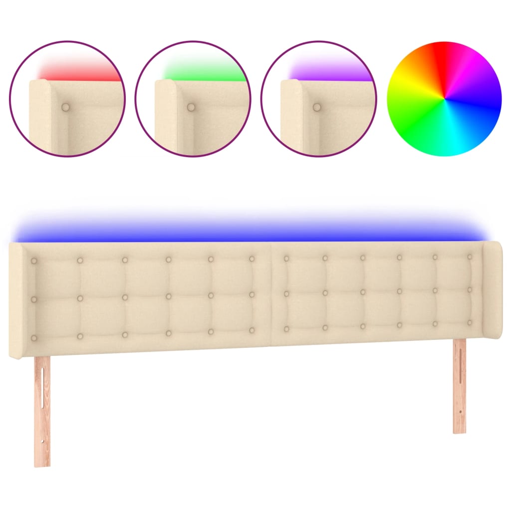 sengegavl med LED-lys 183x16x78/88 cm stof cremefarvet