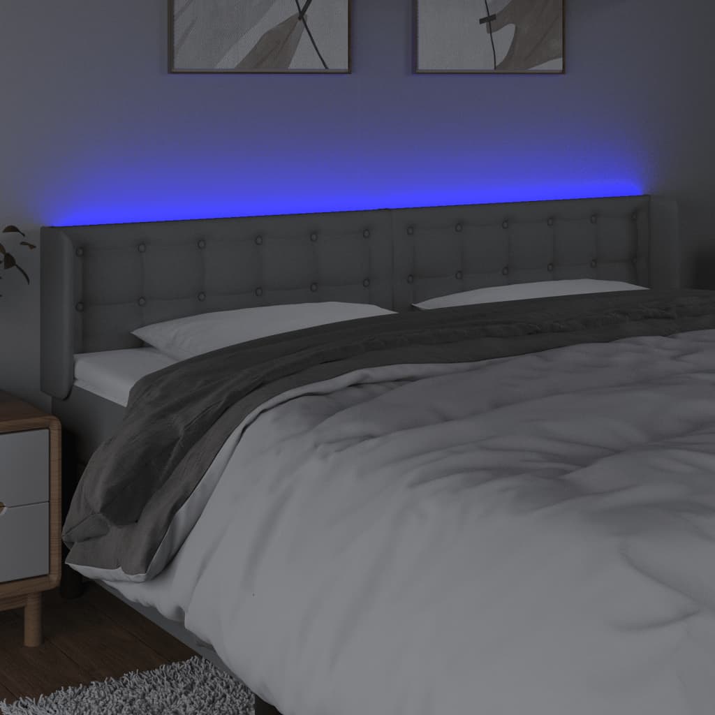 sengegavl med LED-lys 203x16x78/88 cm stof lysegrå