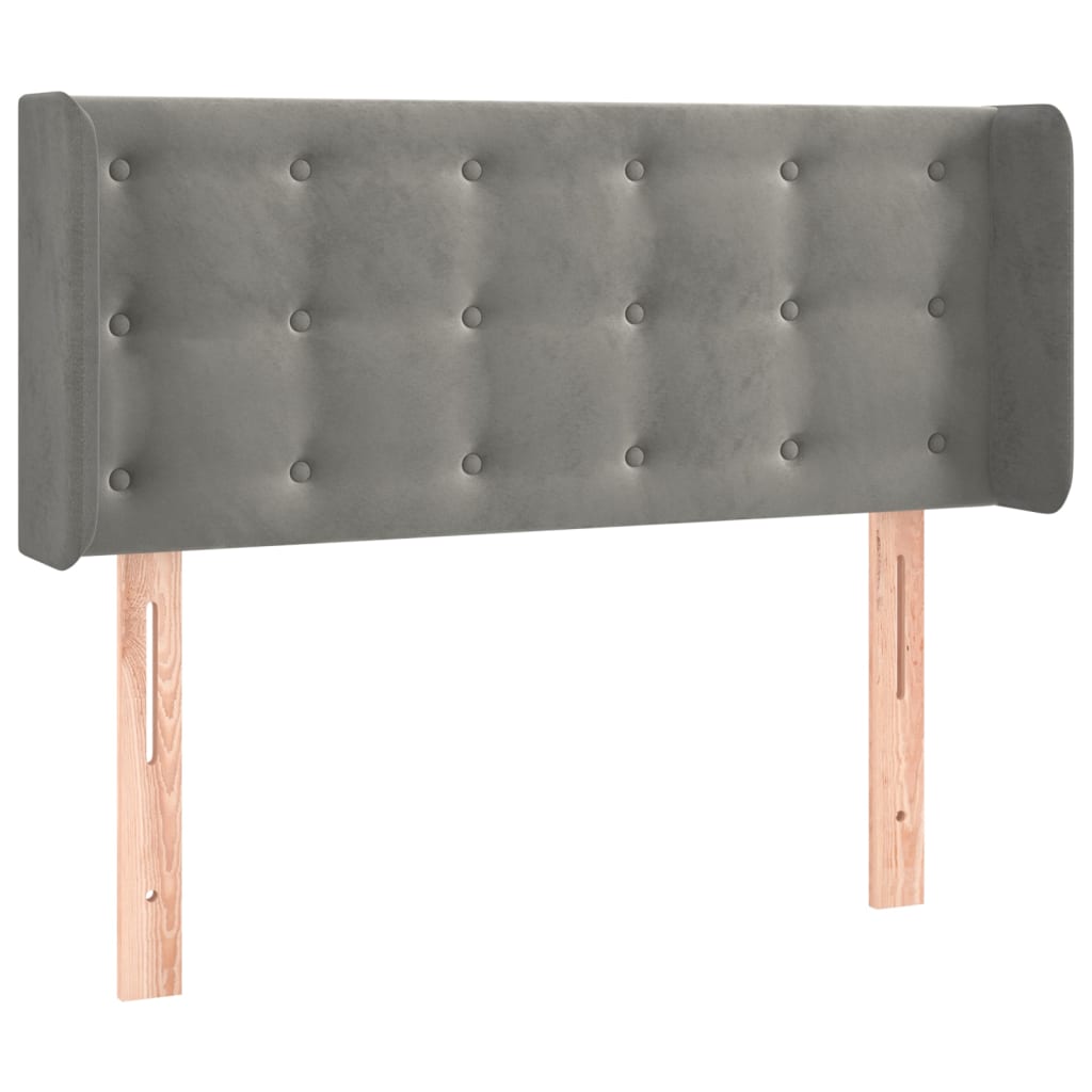 sengegavl med LED-lys 83x16x78/88 cm fløjl lysegrå