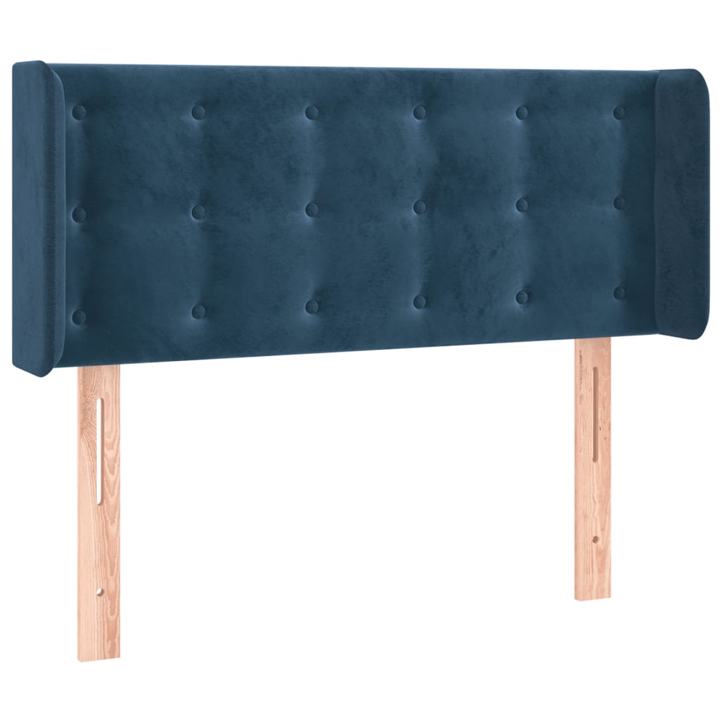 sengegavl med LED-lys 83x16x78/88 cm stof Mørkeblå