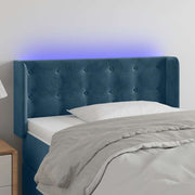sengegavl med LED-lys 83x16x78/88 cm stof Mørkeblå