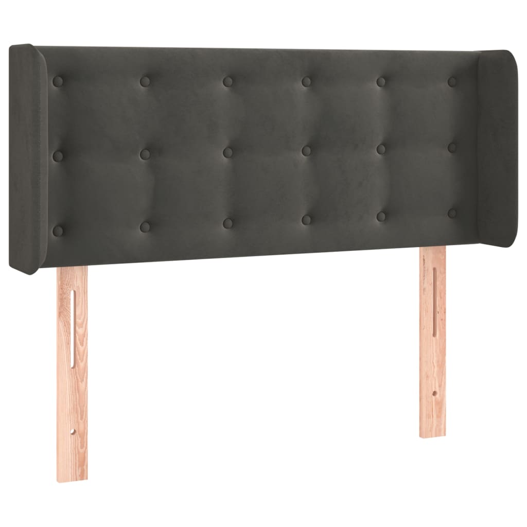 sengegavl med LED-lys 103x16x78/88 cm fløjl mørkegrå