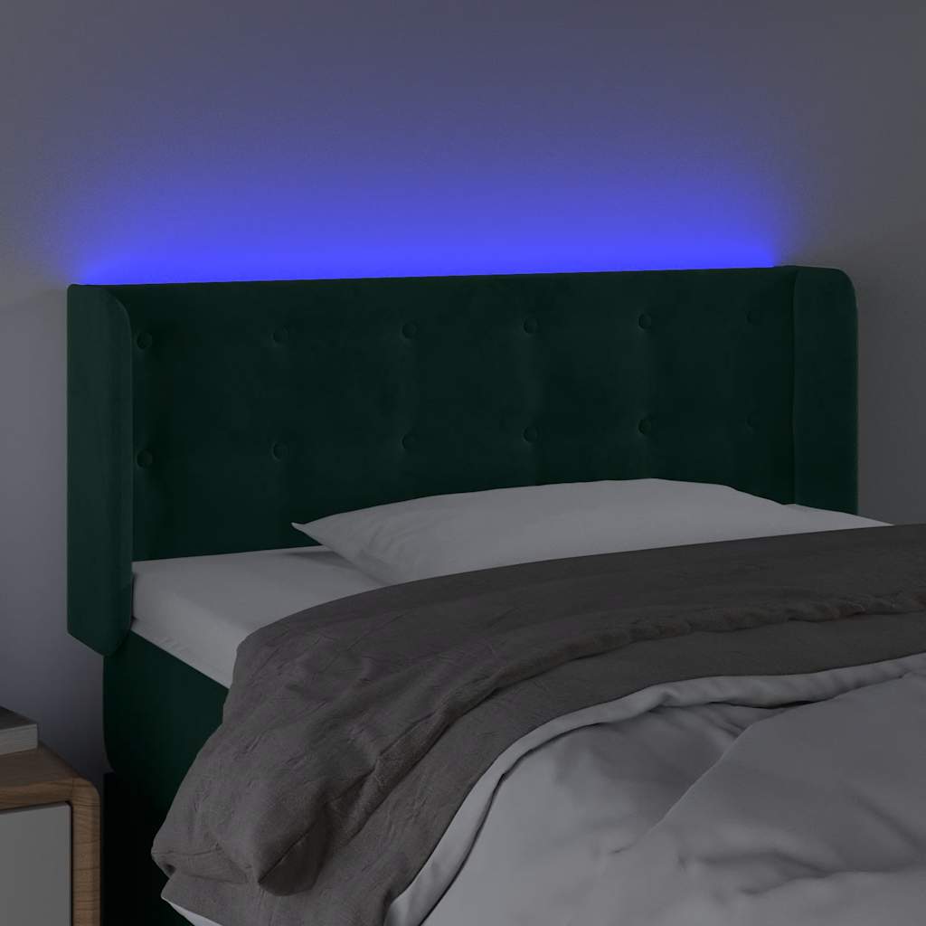 sengegavl med LED-lys 103x16x78/88 cm fløjl mørkegrøn