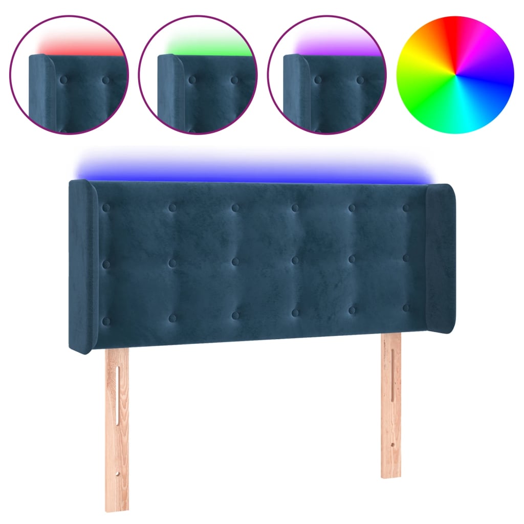 sengegavl med LED-lys 103x16x78/88 cm fløjl mørkeblå