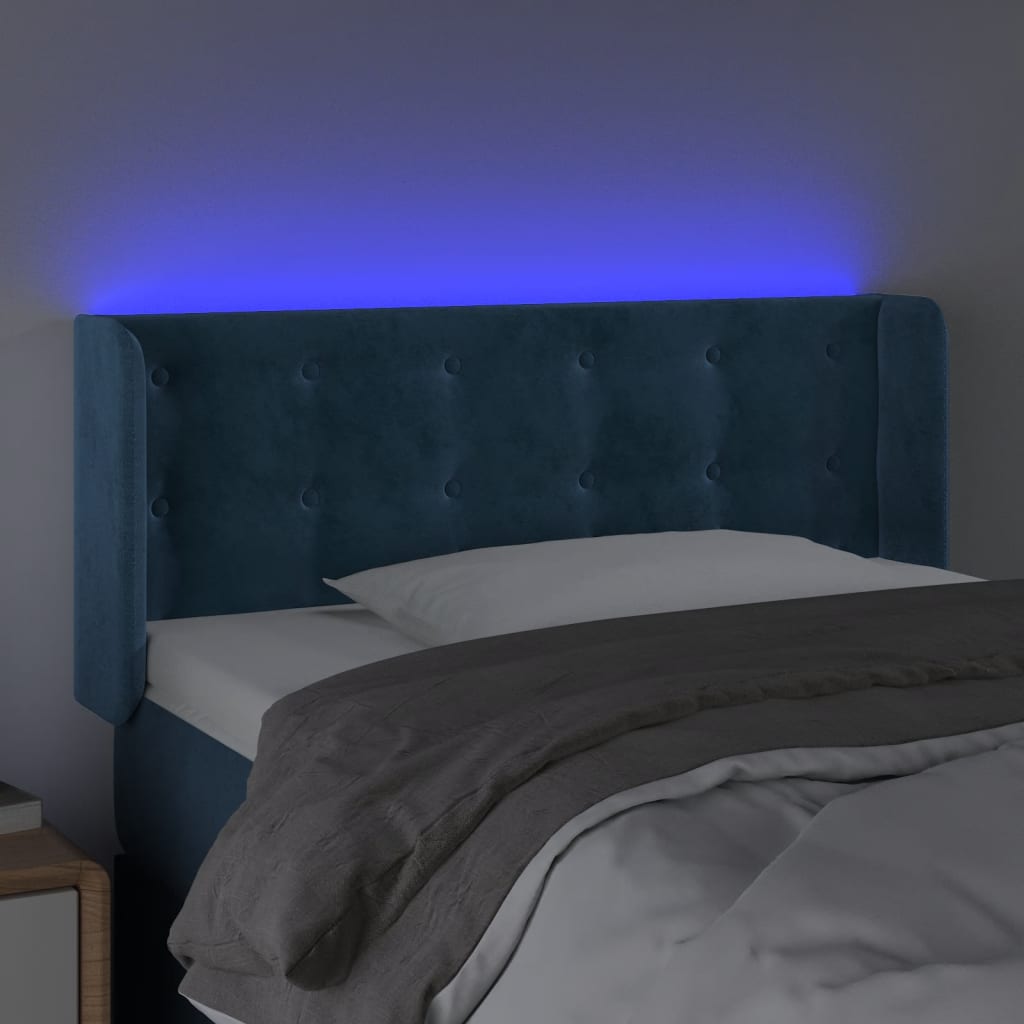 sengegavl med LED-lys 103x16x78/88 cm fløjl mørkeblå