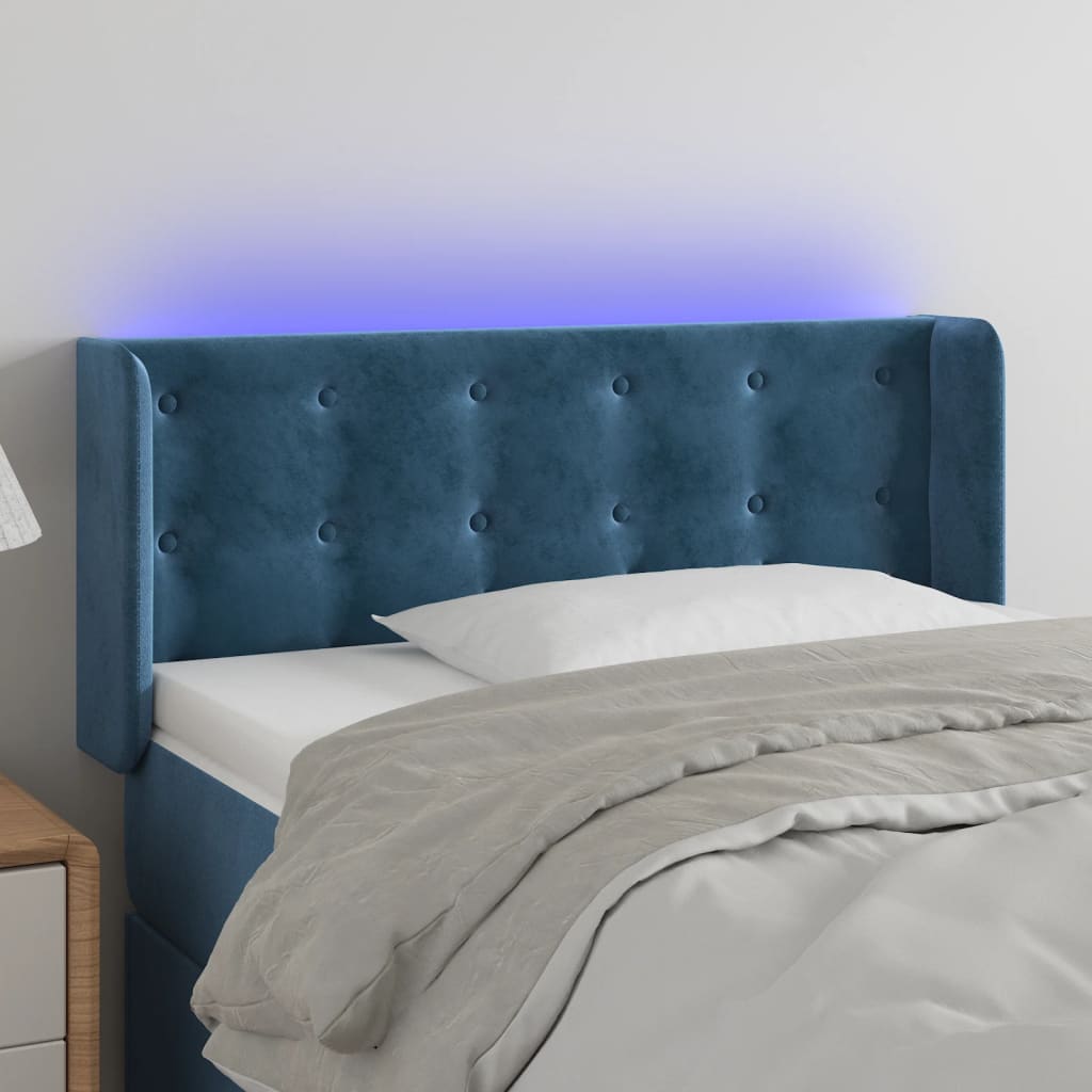 sengegavl med LED-lys 103x16x78/88 cm fløjl mørkeblå