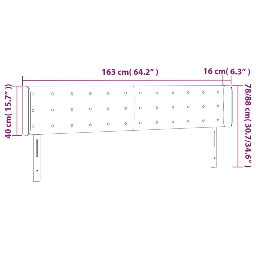 sengegavl med LED-lys 163x16x78/88 cm fløjl mørkegrå