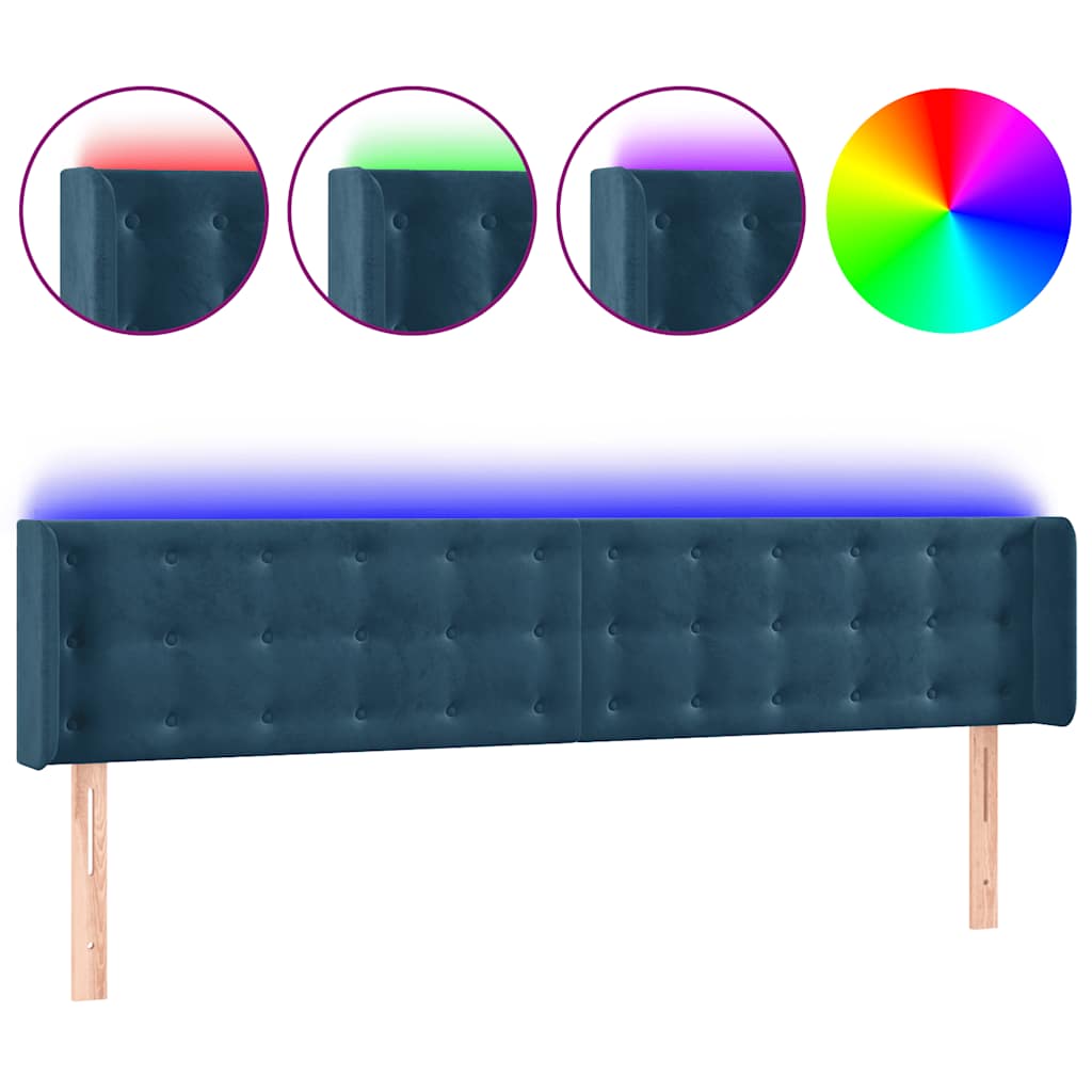 sengegavl med LED-lys 163x16x78/88 cm fløjl mørkeblå