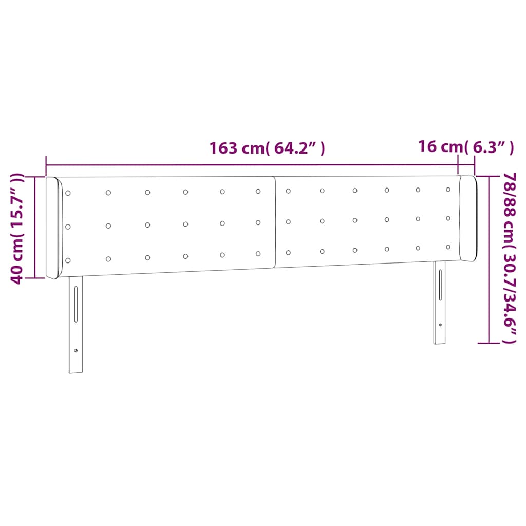 sengegavl med LED-lys 163x16x78/88 cm fløjl mørkeblå