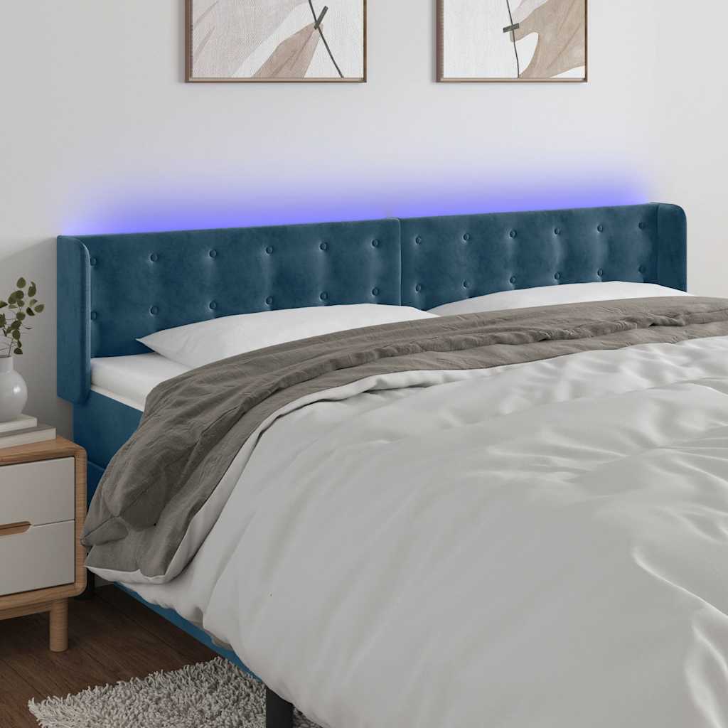 sengegavl med LED-lys 163x16x78/88 cm fløjl mørkeblå