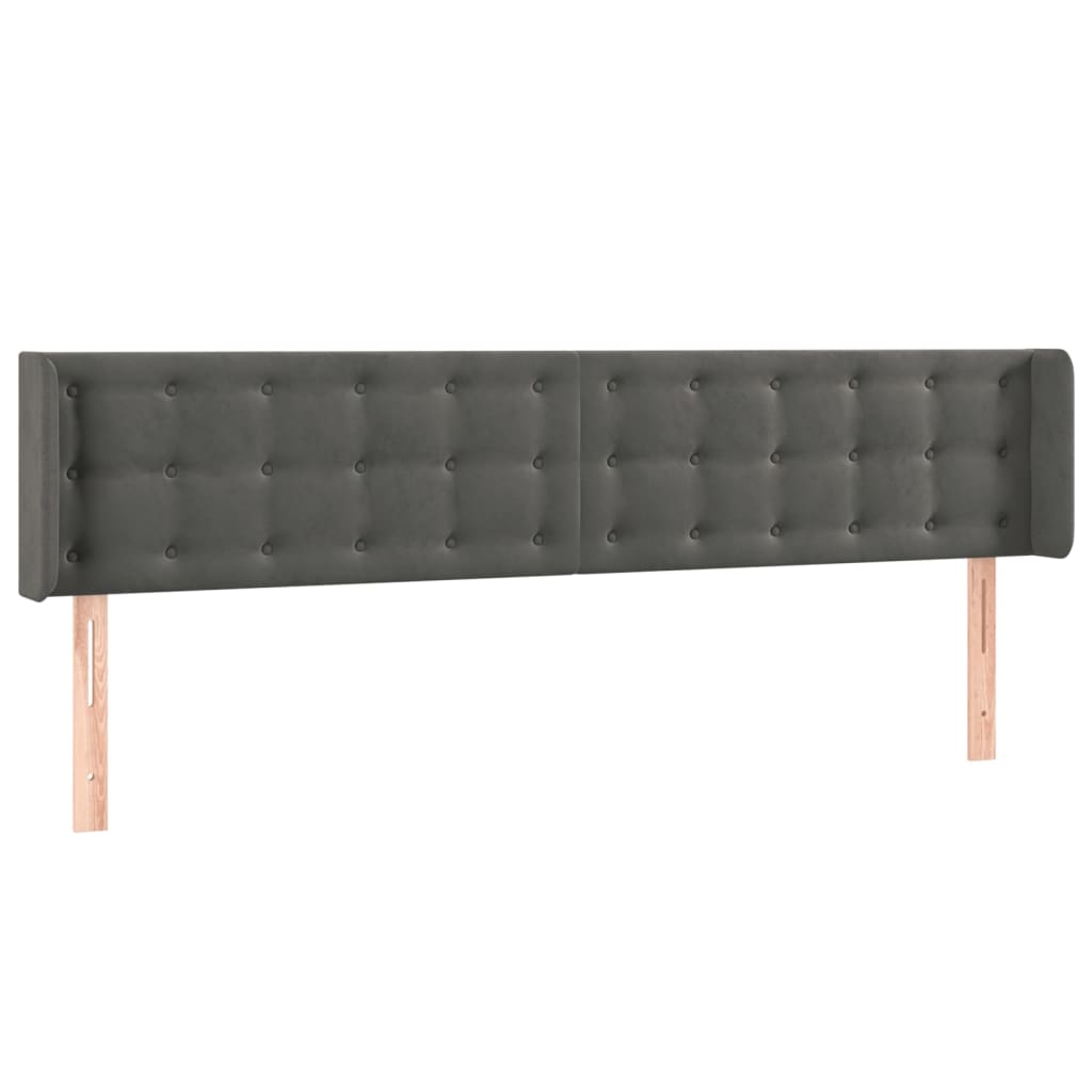 sengegavl med LED-lys 183x16x78/88 cm fløjl mørkegrå