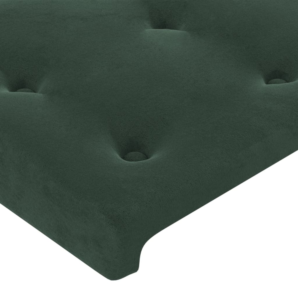 sengegavl med LED-lys 183x16x78/88 cm fløjl mørkegrøn