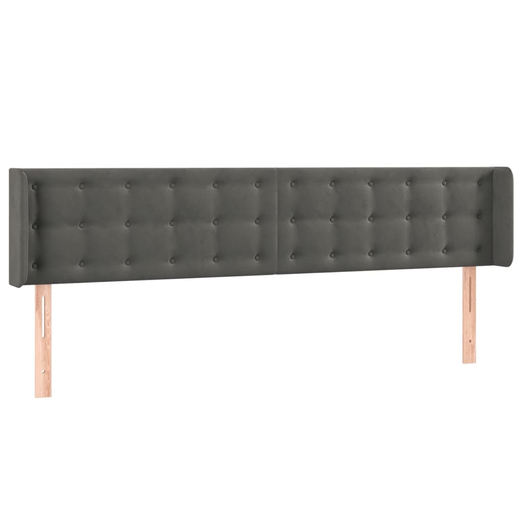 sengegavl med LED-lys 203x16x78/88 cm fløjl mørkegrå