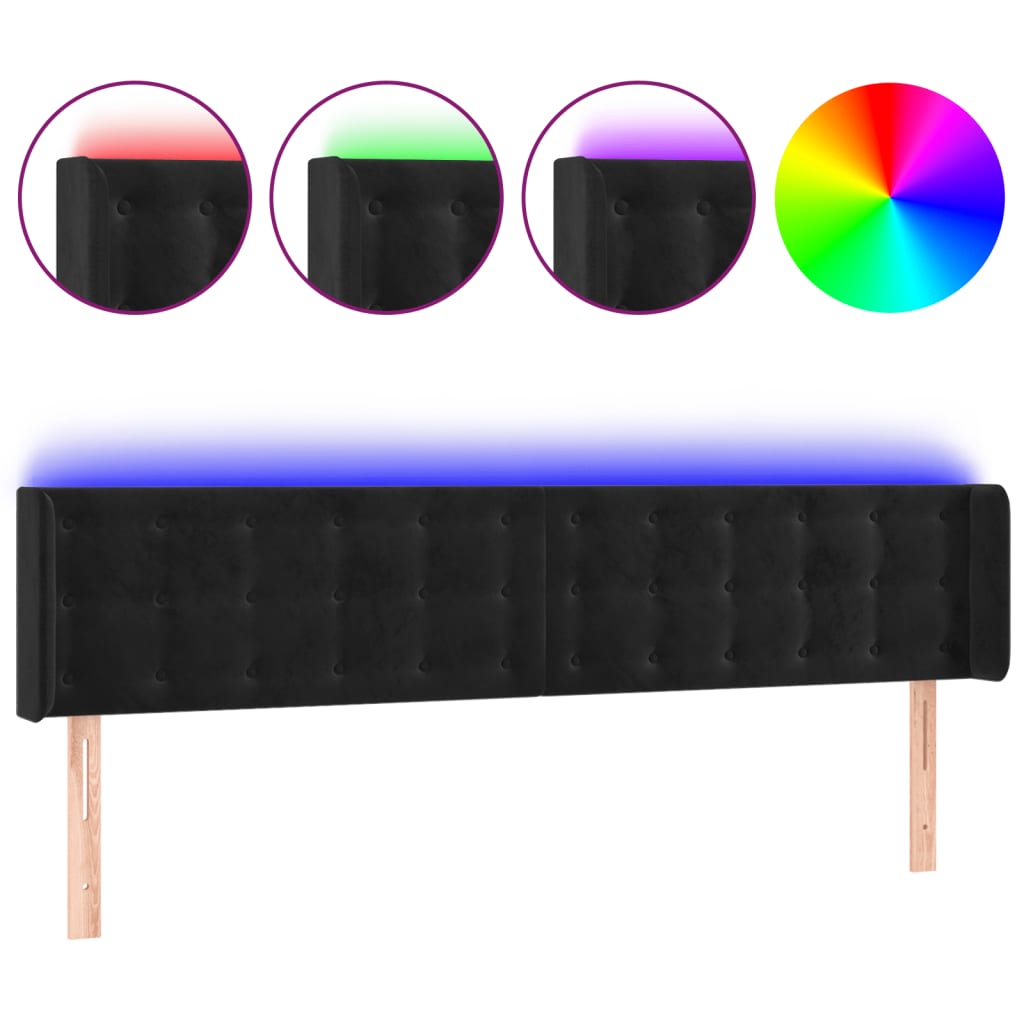 sengegavl med LED-lys 203x16x78/88 cm fløjl sort
