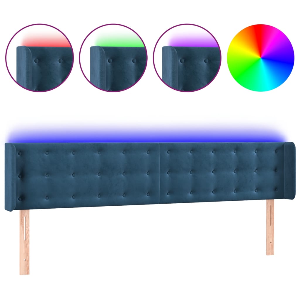 sengegavl med LED-lys 203x16x78/88 cm fløjl mørkeblå