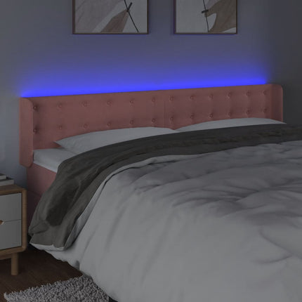 sengegavl med LED-lys 203x16x78/88 cm fløjl lyserød