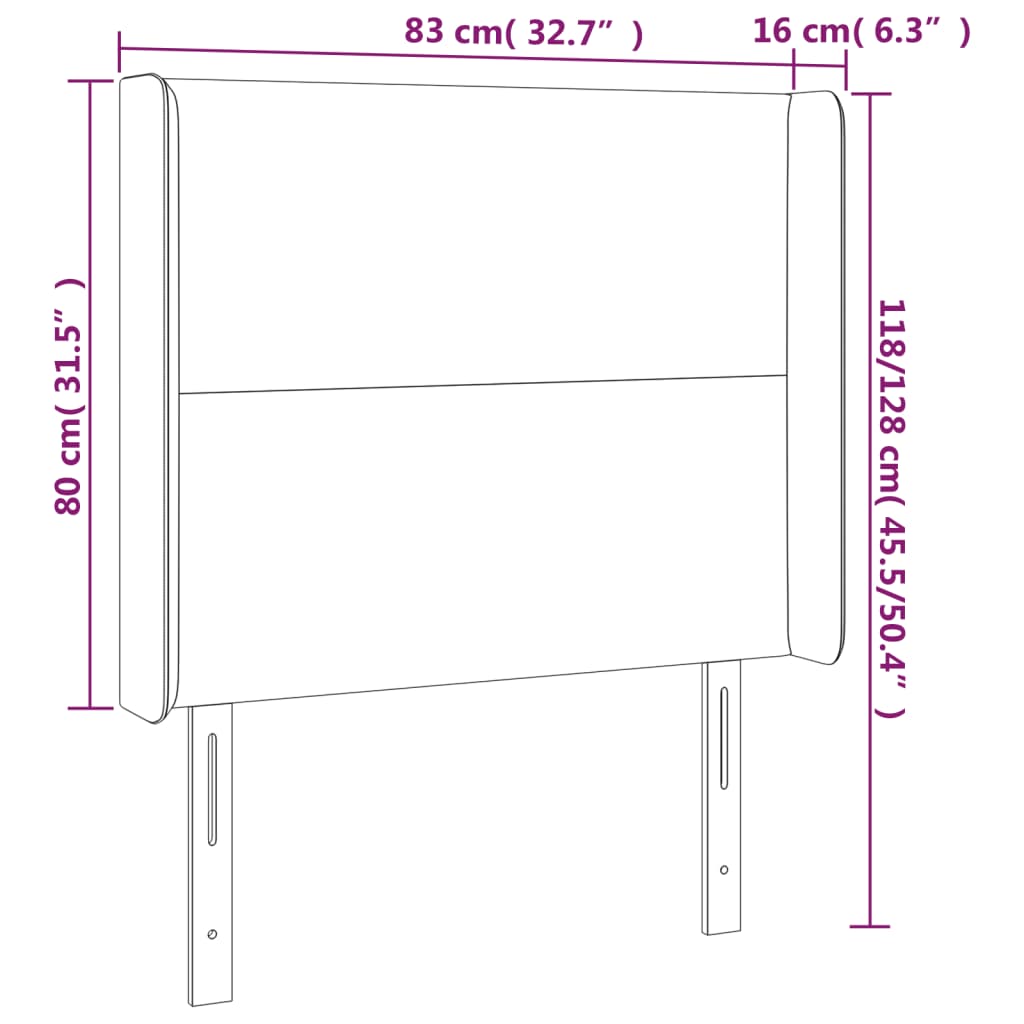 sengegavl med LED-lys 83x16x118/128 cm stof lysegrå