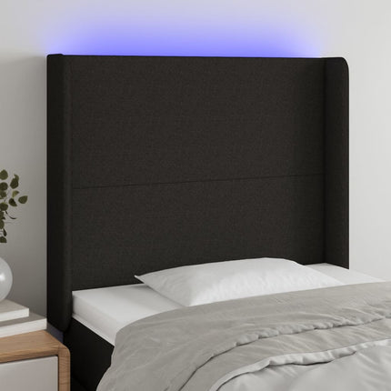 sengegavl med LED-lys 93x16x118/128 cm stof sort