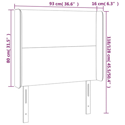 sengegavl med LED-lys 93x16x118/128 cm stof gråbrun