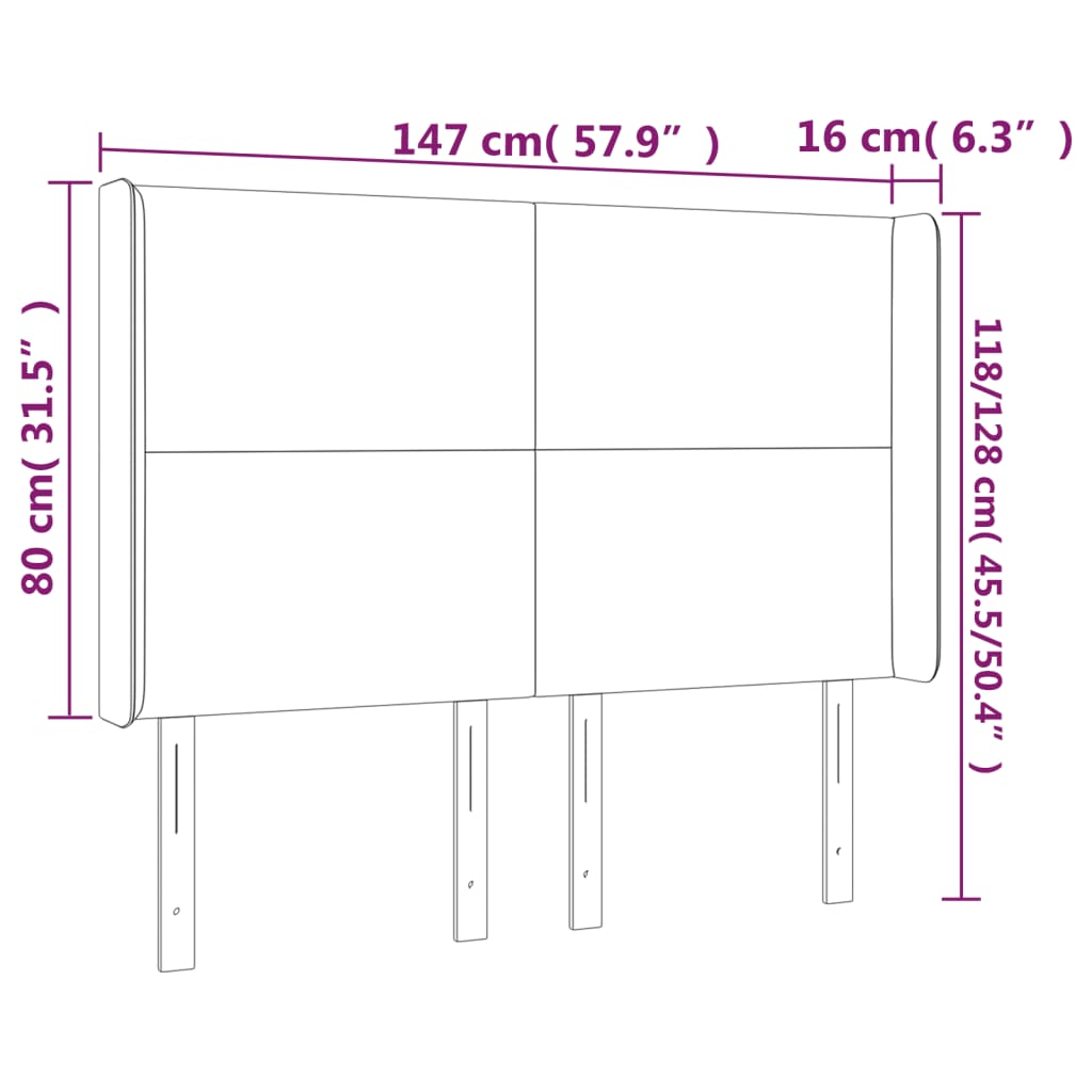 sengegavl med LED-lys 147x16x118/128 cm stof gråbrun