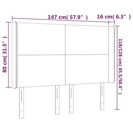 sengegavl med LED-lys 147x16x118/128 cm stof blå