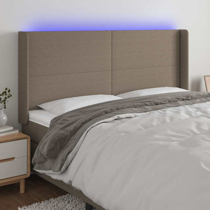 sengegavl med LED-lys 163x16x118/128 cm stof gråbrun