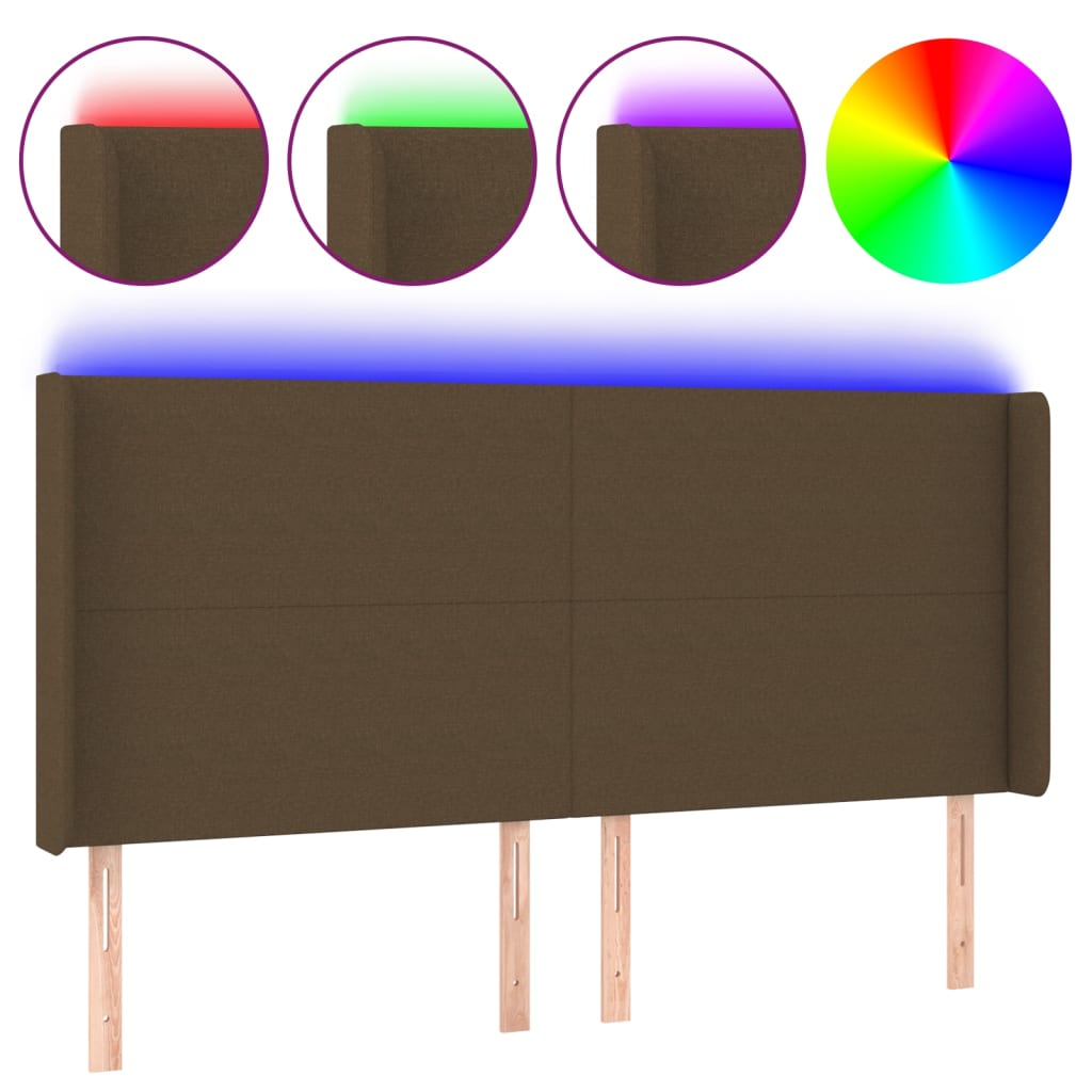 sengegavl med LED-lys 183x16x118/128 cm stof mørkebrun