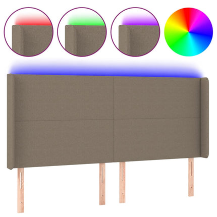 sengegavl med LED-lys 183x16x118/128 cm stof gråbrun
