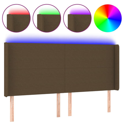 sengegavl med LED-lys 203x16x118/128 cm stof mørkebrun