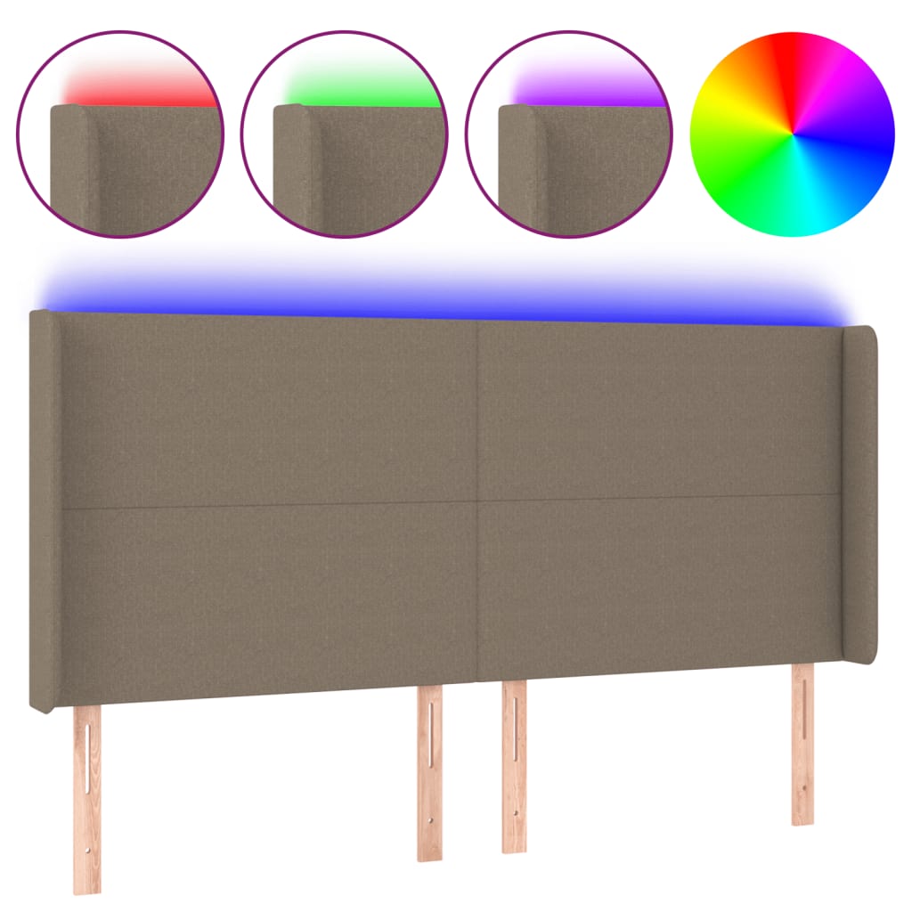 sengegavl med LED-lys 203x16x118/128 cm stof gråbrun