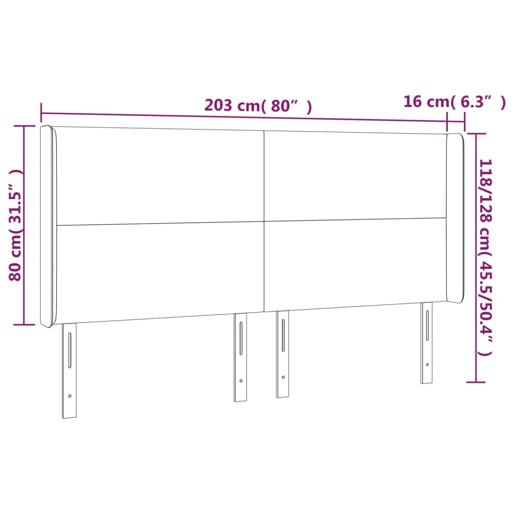 sengegavl med LED-lys 203x16x118/128 cm stof gråbrun