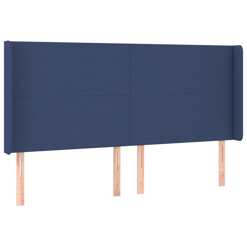 sengegavl med LED-lys 203x16x118/128 cm stof blå