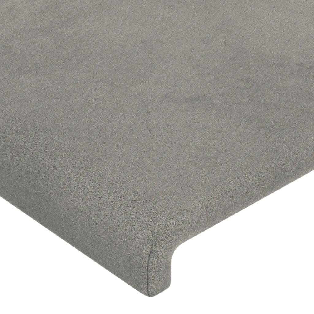 sengegavl med LED-lys 93x16x118/128 cm fløjl lysegrå