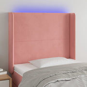 sengegavl med LED-lys 93x16x118/128 cm fløjl lyserød