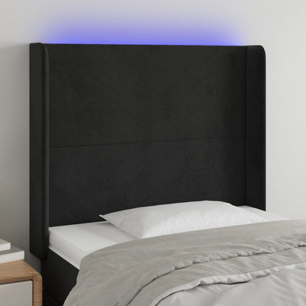 sengegavl med LED-lys 103x16x118/128 cm fløjl sort