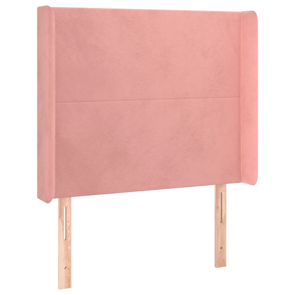 sengegavl med LED-lys 103x16x118/128 cm fløjl lyserød