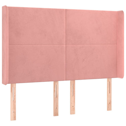 sengegavl med LED-lys 147x16x118/128 cm fløjl lyserød