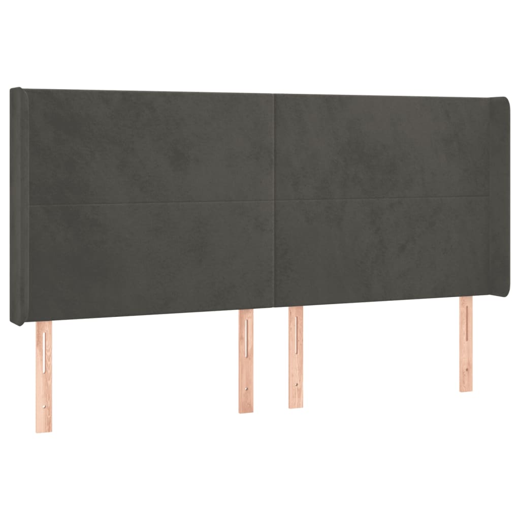 sengegavl med LED-lys 163x16x118/128 cm fløjl mørkegrå
