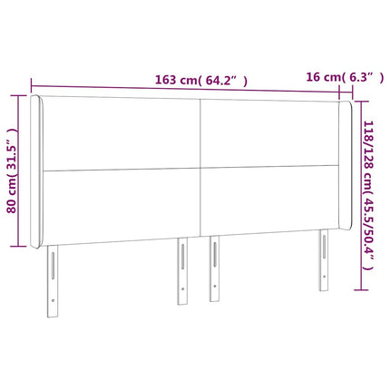 sengegavl med LED-lys 163x16x118/128 cm fløjl mørkegrøn