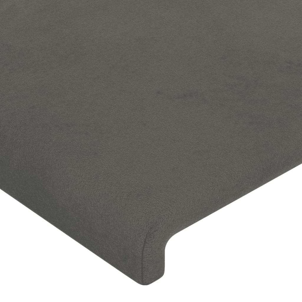 sengegavl med LED-lys 183x16x118/128 cm fløjl mørkegrå