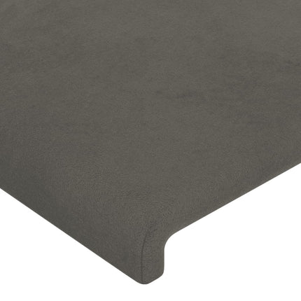 sengegavl med LED-lys 183x16x118/128 cm fløjl mørkegrå