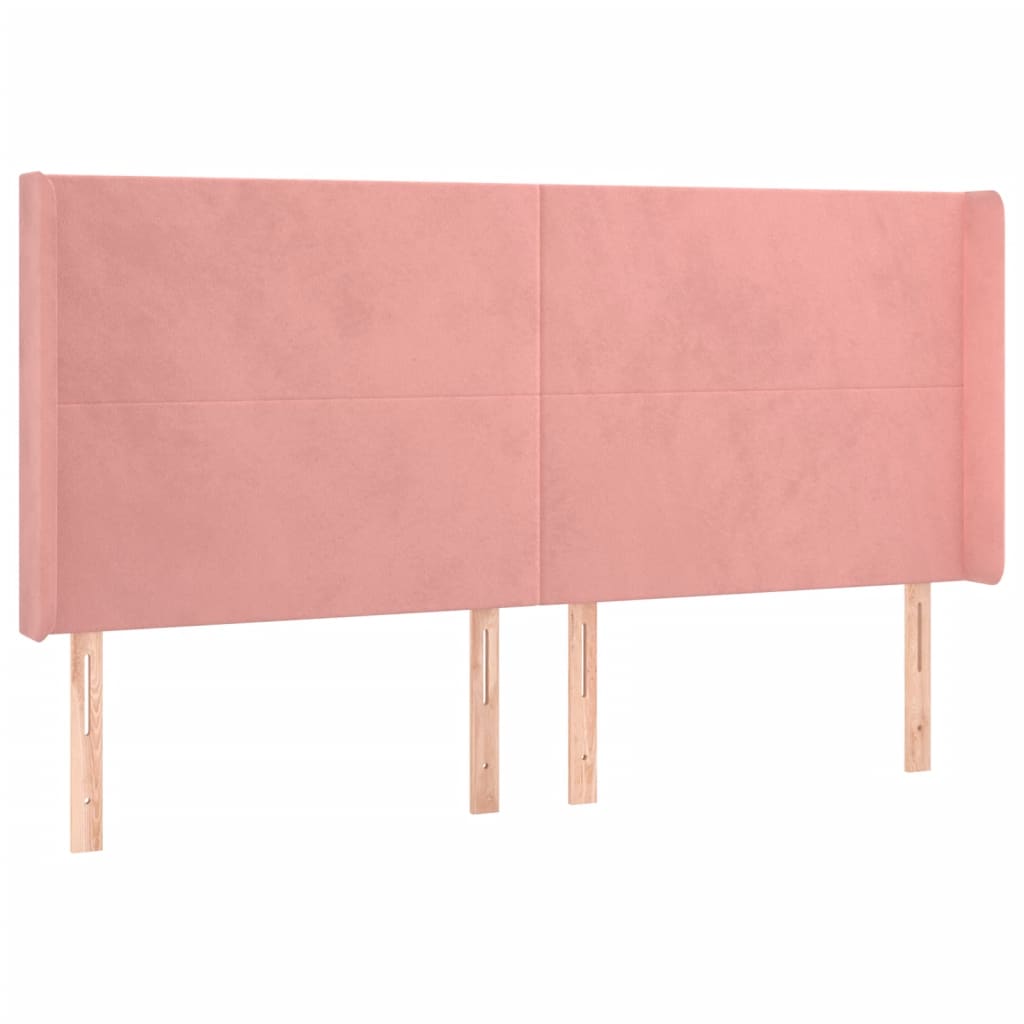 sengegavl med LED-lys 183x16x118/128 cm fløjl lyserød
