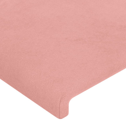 sengegavl med LED-lys 203x16x118/128 cm fløjl lyserød