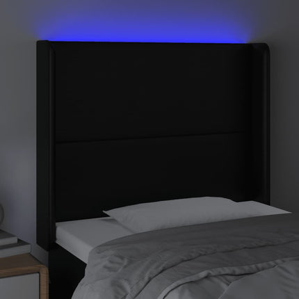 sengegavl med LED-lys 83x16x118/128 cm kunstlæder sort