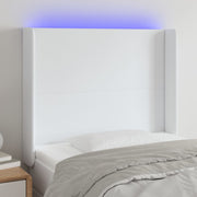 sengegavl med LED-lys 83x16x118/128 cm kunstlæder hvid