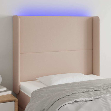 sengegavl med LED-lys 83x16x118/128 cm kunstlæder cappuccino
