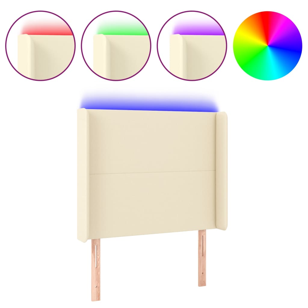 sengegavl med LED-lys 103x16x118/128 cm kunstlæder cremefarvet