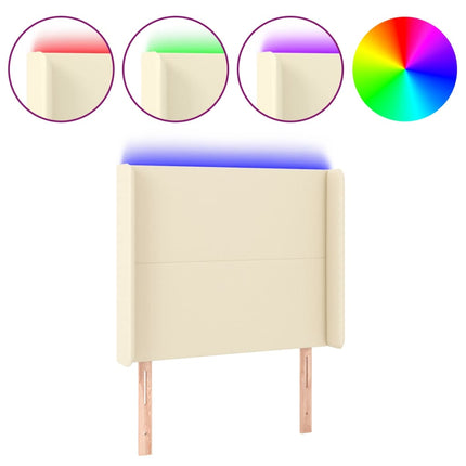 sengegavl med LED-lys 103x16x118/128 cm kunstlæder cremefarvet